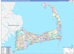 Barnstable Town Metro Area Wall Map Color Cast Style 2026